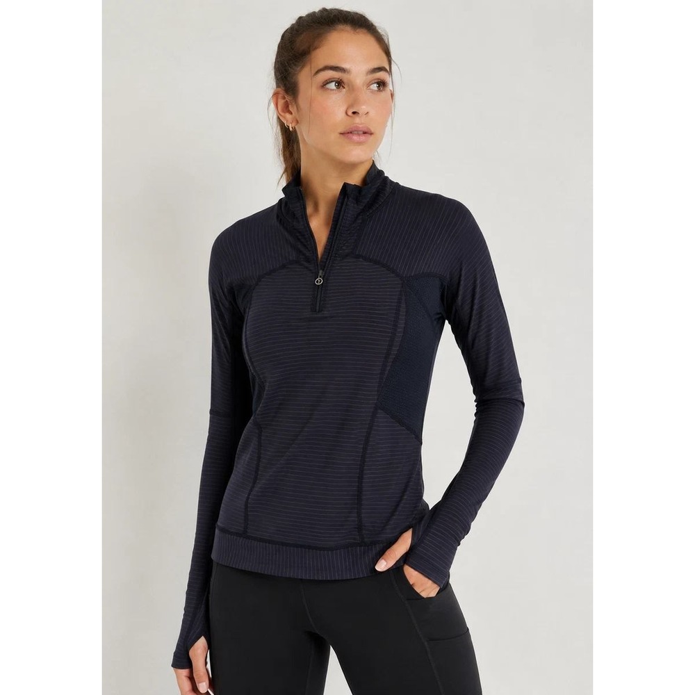 Lululemon Run Swiftly Tech 1/2 Zip Pinstripe Long Sleeve Pullover Black Grey 4